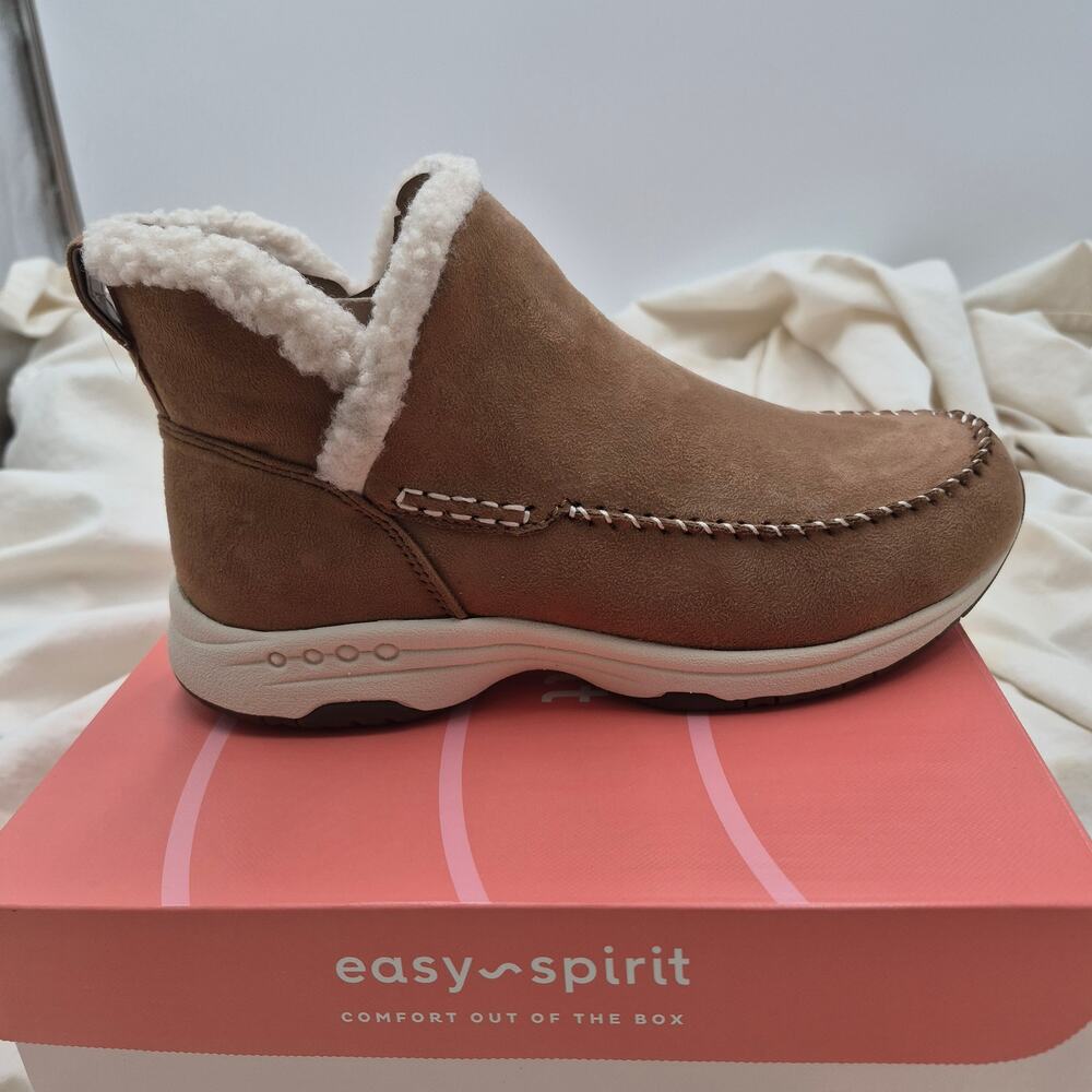 NEW Easy Spirit Tuva slip-on ankle boot faux fur Round Toe Booties size 6.5 wide